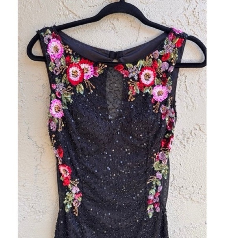 Primavera Couture NEW Black Floral Sequin Beaded Mini Dress SZ 2 Formal Glam - Picture 4 of 11